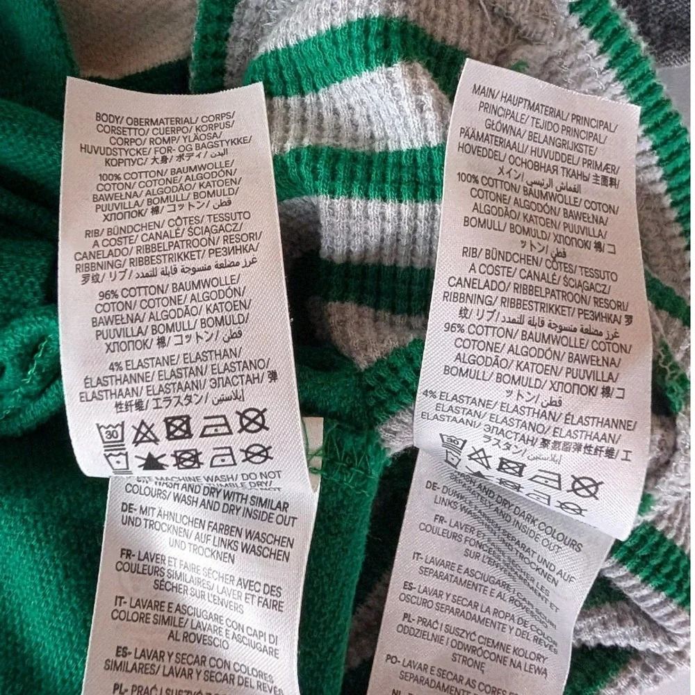 Lot 2 PCS Mini Boden Waffle Knit Thermal Shirts Kids 5-6Y‎ Green Gray Striped